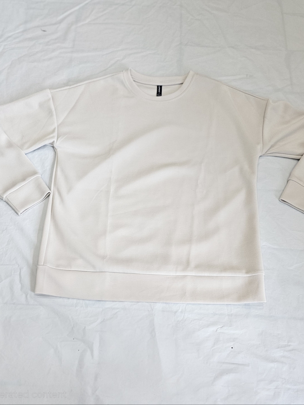Lazzypants Women's Cream Long Sleeve Tee - Unbranded Relaxed Crew. Sz S